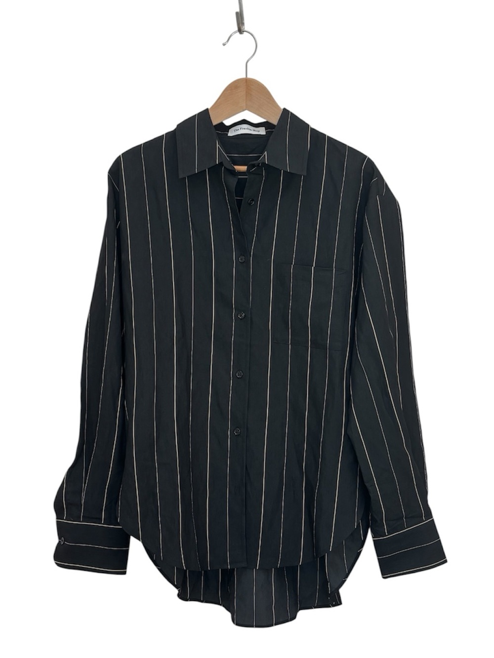 The Frankie Shop Lui Fluid Striped Button Down Shirt Black Beige Size Large